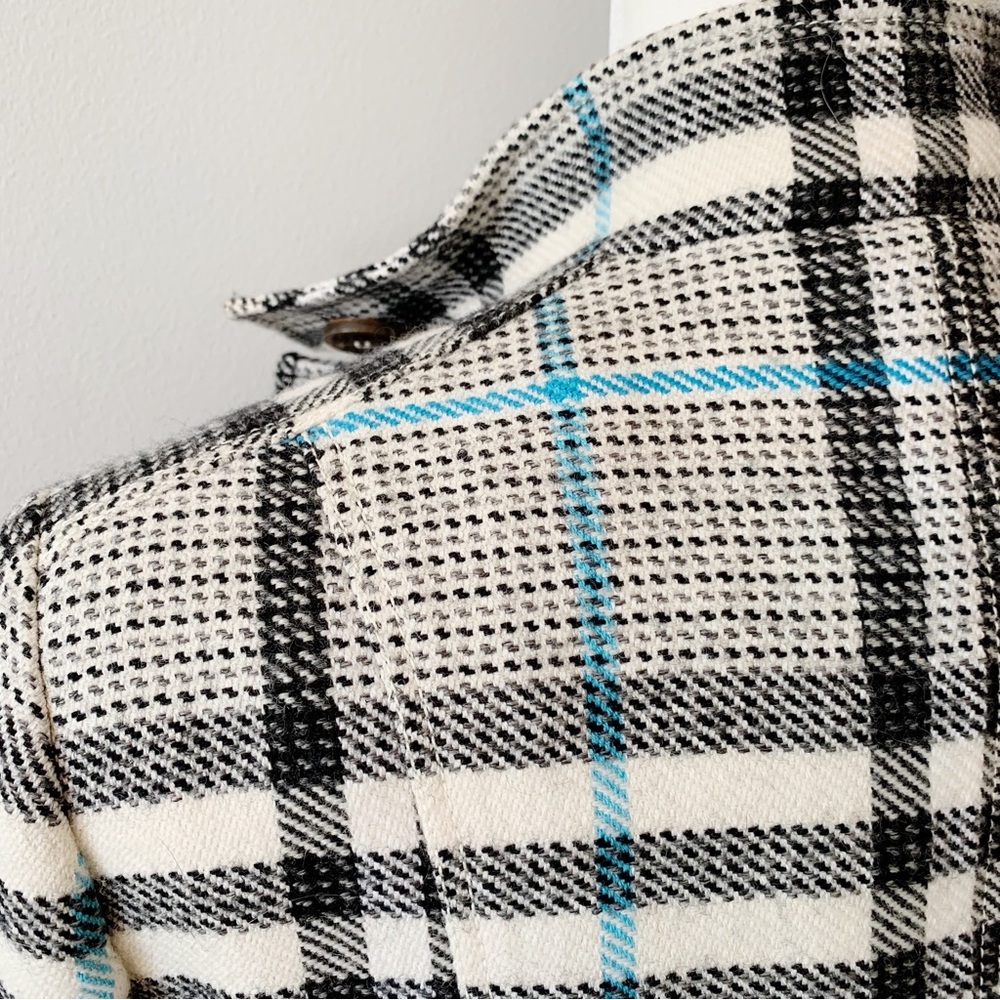 Burberry Tailored Plaid Women's Jacket - Cream & Black with Teal Accents - Picture 5 of 16